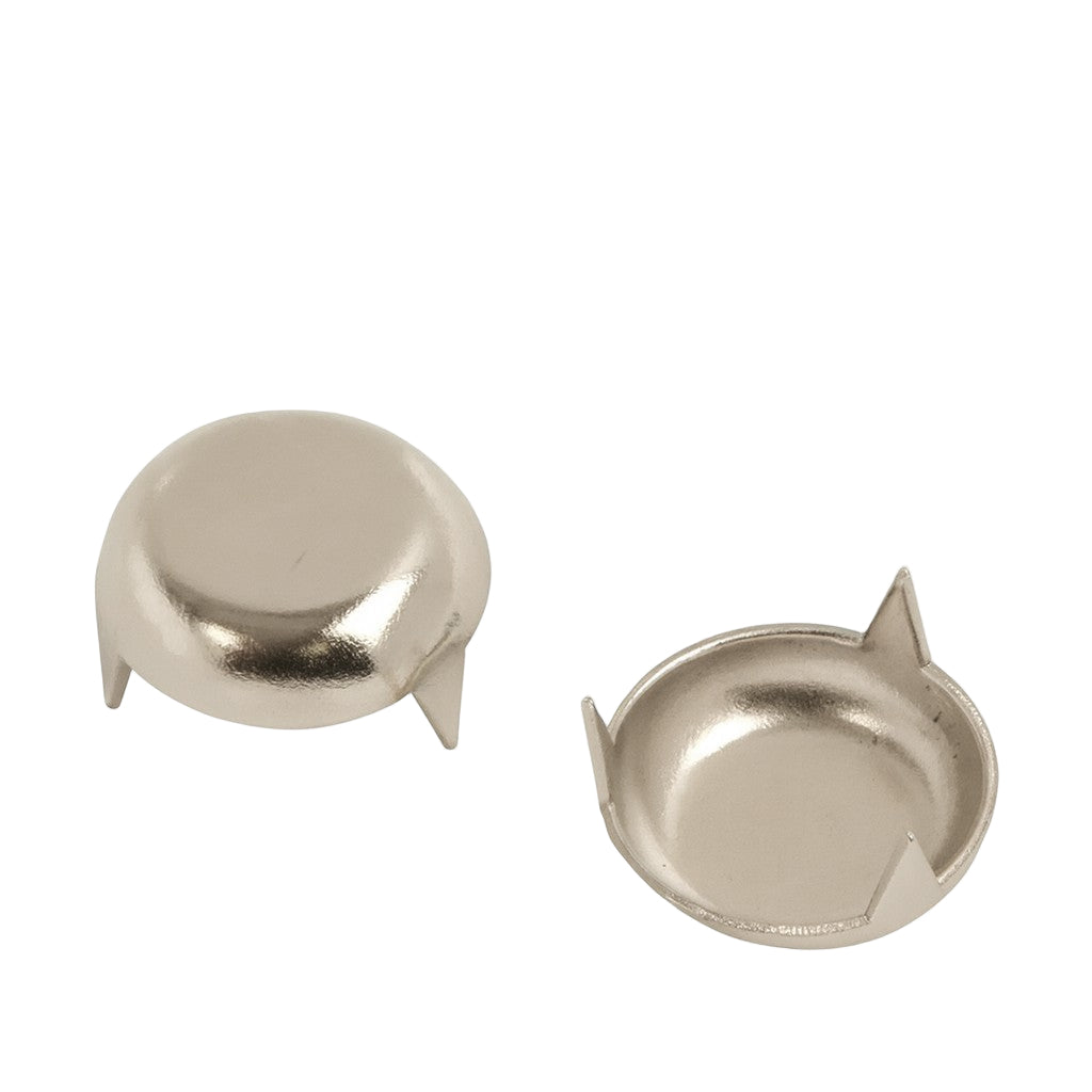 Two nickel-plated furniture glides on a white background with text 'Furniture Glides Pack Nickel Plated'.