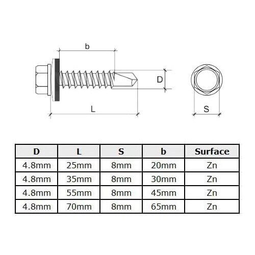 Light Section Self-Drilling Tek Screws C/W 16mm EPDM Washer