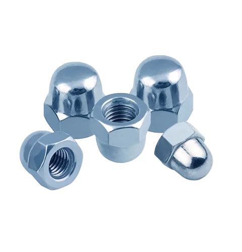 Chrome metal nuts on a white background