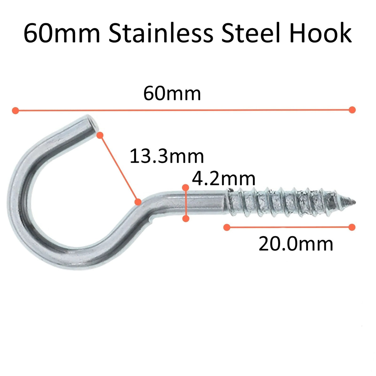 A2 Stainless Steel Screw-In Hooks