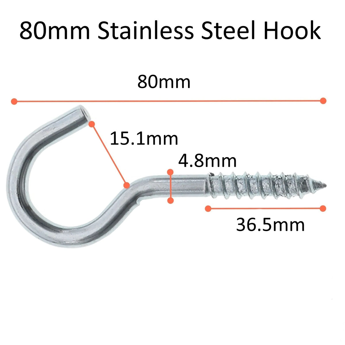 A2 Stainless Steel Screw-In Hooks